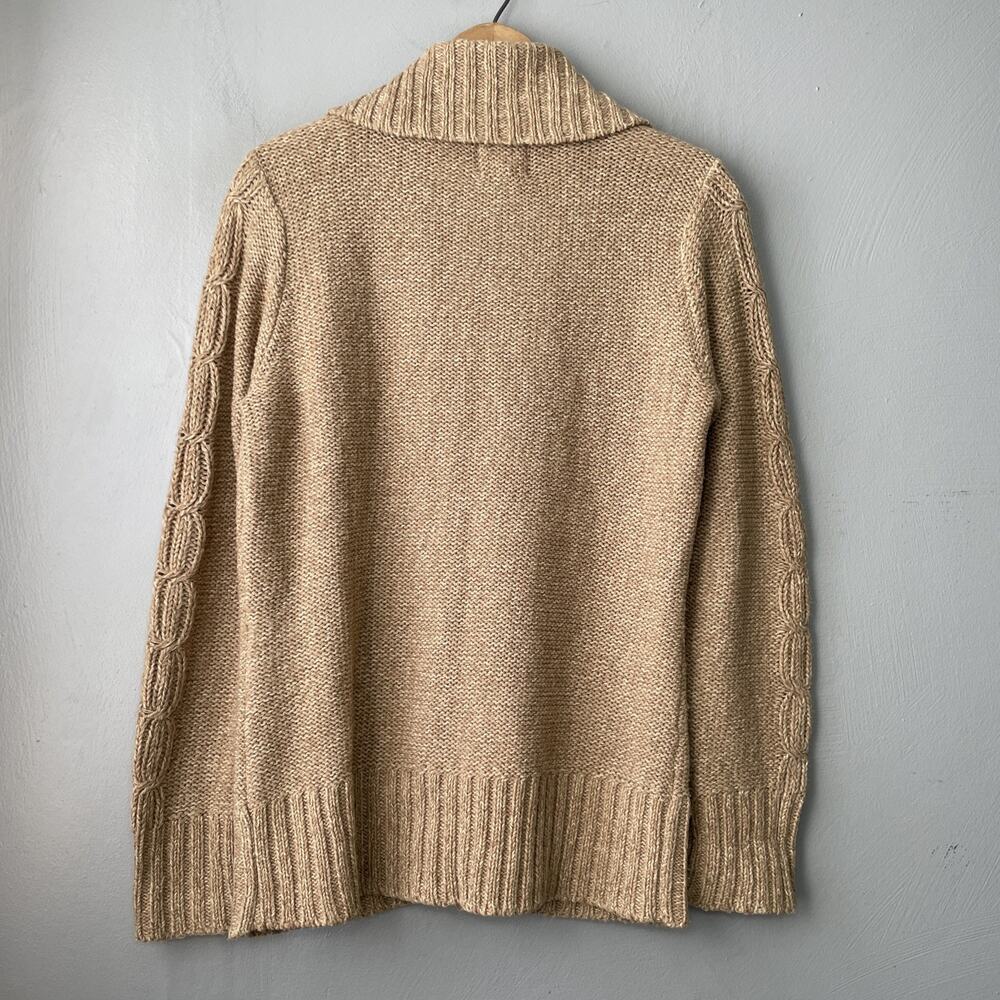 Y2K Cable Knit Cardigan Size Large Tan Button Sweater Pockets Chunky Academia - Picture 4 of 9